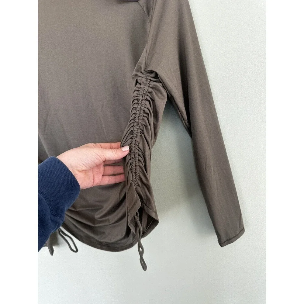 Under Armour Shirt Top Sz S Rouched Gym Workout Side Tie Running Athletic Green‍ - Picture 3 of 8